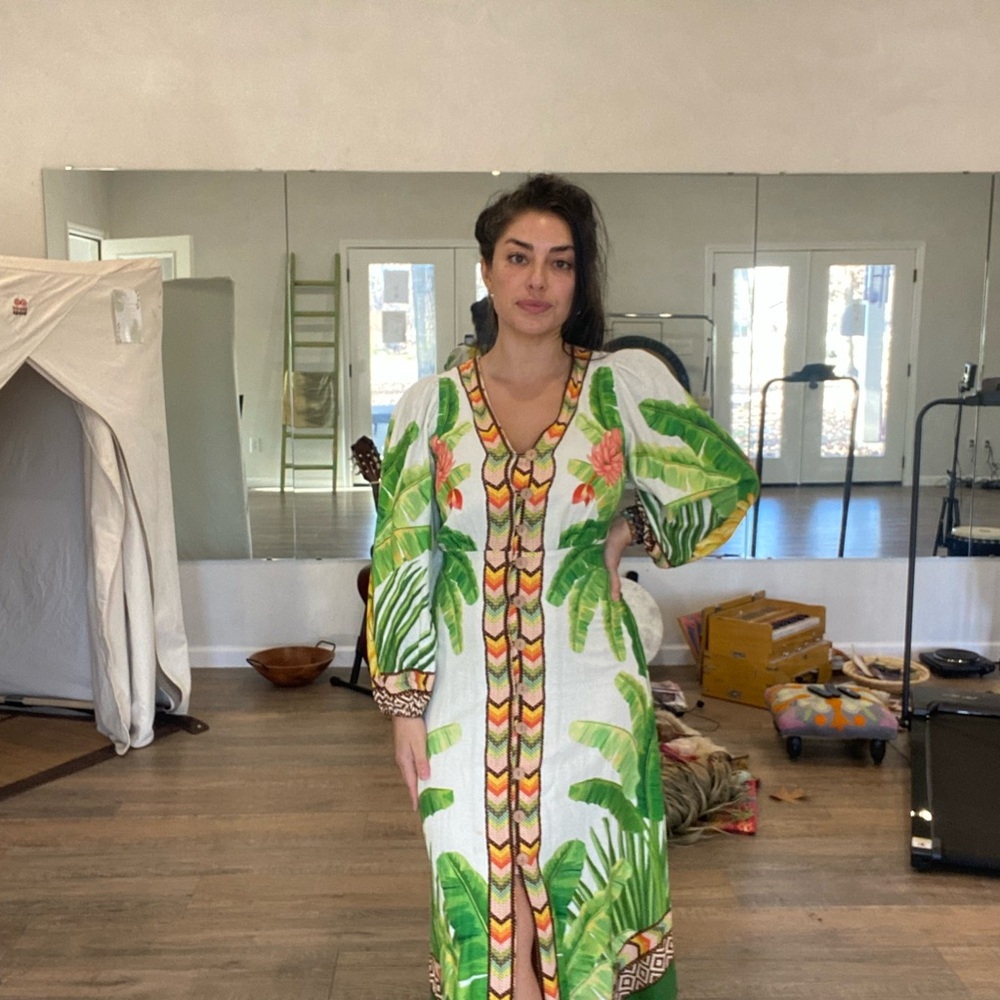 Farm Rio | Tropical Leaf Button Front Maxi Dress